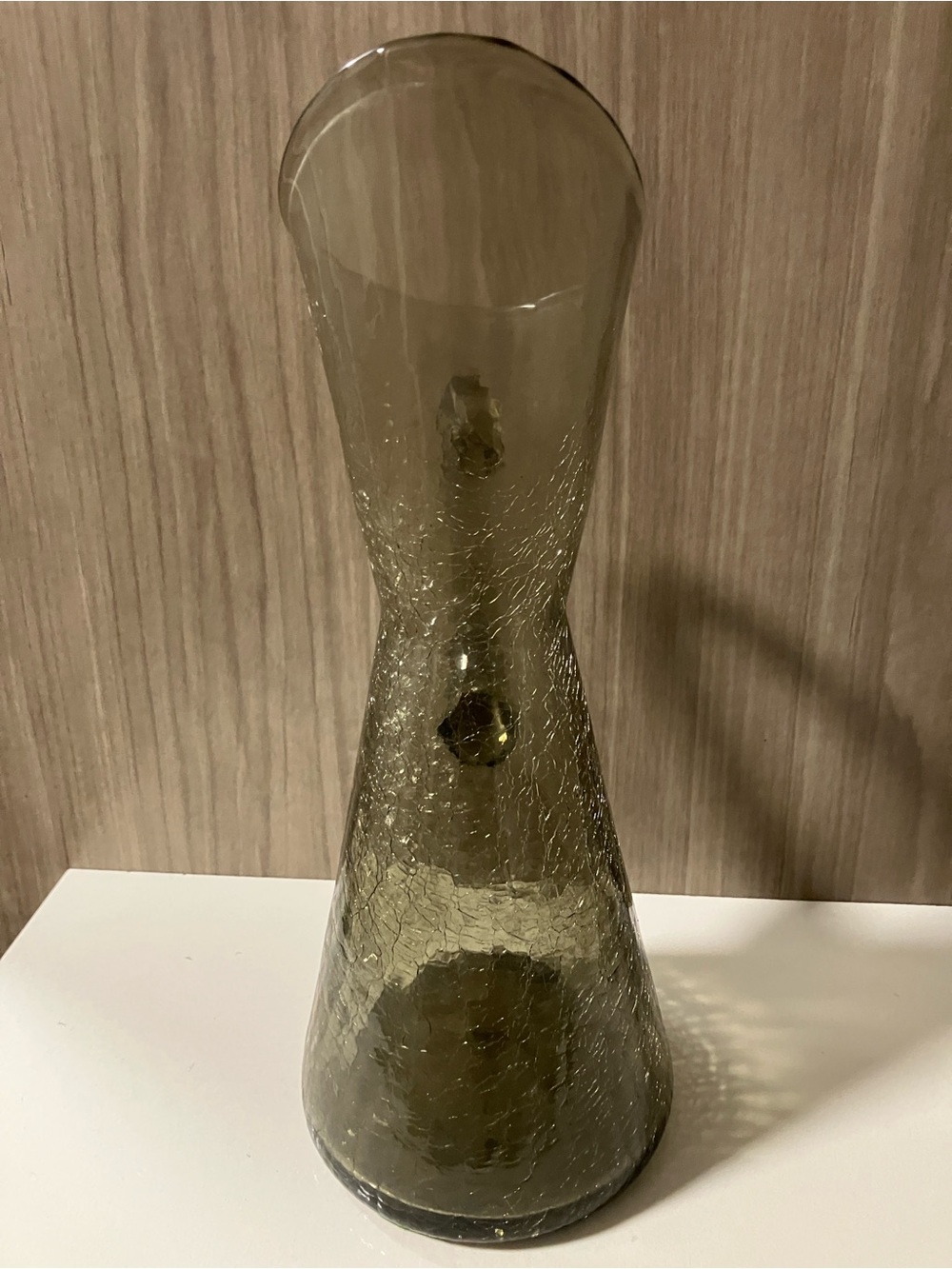 Smoky Gray Green Crackle Glass Hourglass Vase Kanawha?